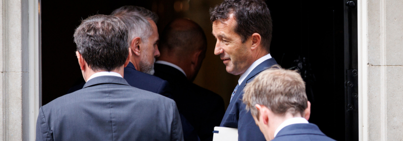 Indra Group Executive Chairman Ángel Escribano takes part in a business meeting in Downing Street